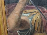 a painting of a man holding a pair of scissors