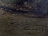 a painting of a man riding a horse on a beach