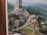 a picture of a painting of a castle on a hill