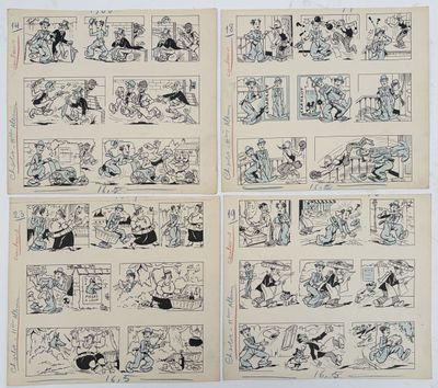 un ensemble de quatre pages de bandes dessinées datant des années 1950