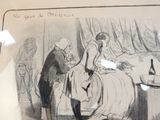 un dessin représentant un homme debout à côté d'une femme dans un lit