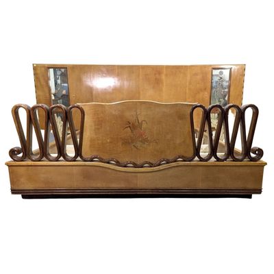 a wooden bench with a mirror on top of it