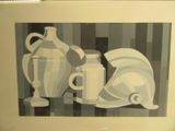 a picture of two vases and a cup on a table