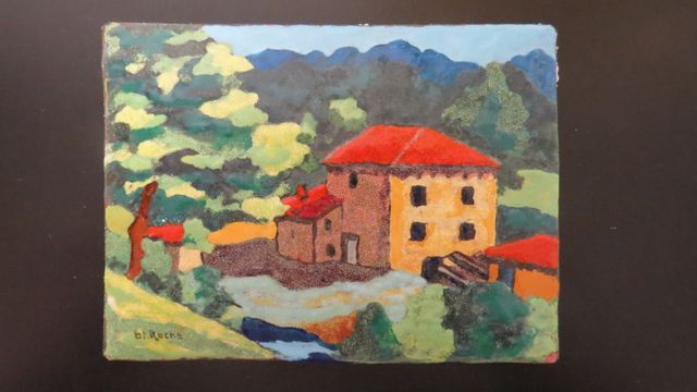 Blanche ROCHE (XXe siècle) « Le moulin ». Email Limousin signé en...
