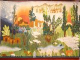 painting of a painting of a rural scene with sheep and trees