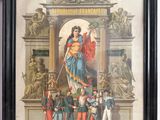tableau encadré représentant une femme tenant une épée devant un groupe de soldats