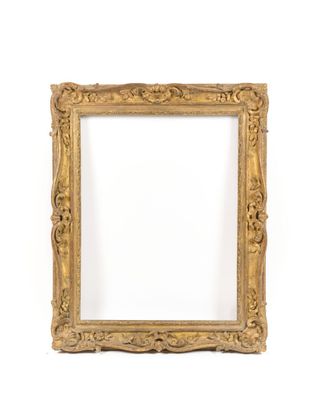 an old gold picture frame with a white background