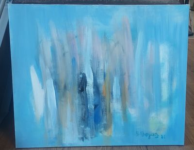 un tableau représentant un groupe de personnes marchant sous la pluie