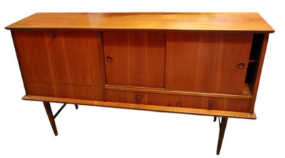 an image of a wooden sideboard with two drawers and a shelf