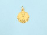 a gold pendant with a picture of a woman on it