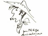drawing of a woman in a hat with a bird on top of her head