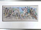 painting of a group of people on horseback in a field