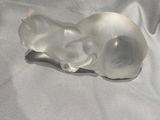 un objet en verre posé sur un tissu blanc, sur une table