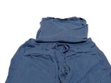 blue sweat shorts with drawstrings and a hoodie