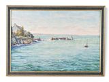 tableau représentant une vue sur l'océan avec un bateau au premier plan