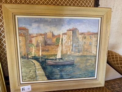 une image d'un tableau représentant un bateau sur l'eau