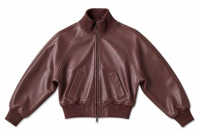 a brown leather jacket on a white background