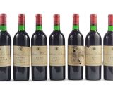 six bouteilles de vin rouge alignées