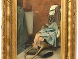 une image représentant un tableau d'une femme vêtue d'une robe bleue et portant une paire de chaussures