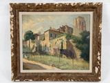 une image d'un tableau représentant un village sur une colline