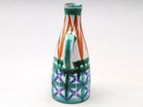 a small vase that has a blue and orange design on it