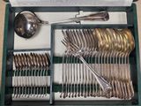 silverware in a green box on a table with silverware in it