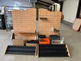 two boxes with different items in them in a warehouse