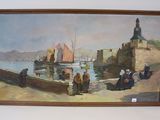 une peinture sur le mur d'un immeuble, avec un bateau au premier plan