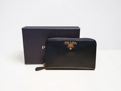 prada zip around wallet in black