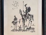 framed drawing of a man on a horse with a man on a horse