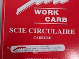 a red sign that says work car on the side of a table