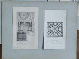 three framed drawings on the wall of a room