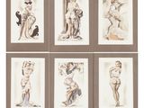 six nus de tailles et de formes différentes sont présentés dans une série de quatre cadres distincts