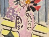 une peinture représentant un vase avec des fleurs sur une table