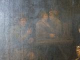 une peinture représentant un groupe de personnes assises à une table