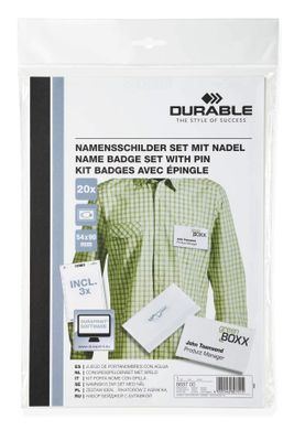 Lot de 20 - DURABLE - Kit badges nominatifs - 54x90mm avec é…