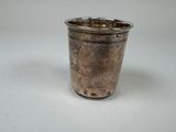 a silver cup that is sitting on a table