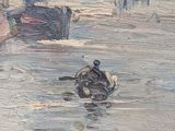 a painting of a man in a boat on the water