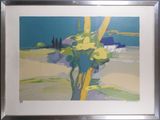 painting of a yellow tree in a field with a blue sky in the background