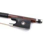 the bow is made of wood and has a black handle