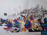 un dessin représentant un groupe de personnes sur un mur