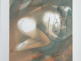 a drawing of a nude woman laying down on a bed