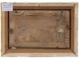 an old picture of a wooden frame with writing on it