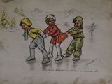 a drawing of a group of children playing in the snow