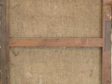 painting of an old wooden frame with burlock cloth on it