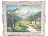 une image d'un tableau représentant une scène de montagne