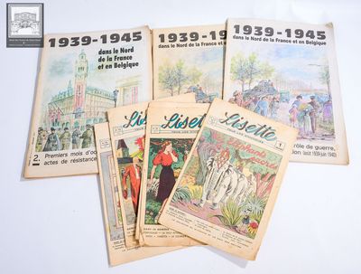 plusieurs vieux magazines français posés sur une surface blanche
