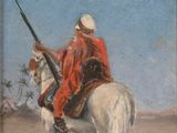 painting of a man on a white horse with a gun in his hand