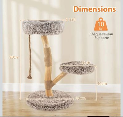 dimensions d'un arbre à chat équipé d'un griffoir et d'un jouet pour chat
