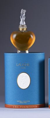an image of a bottle of perfume sitting on top of a blue box